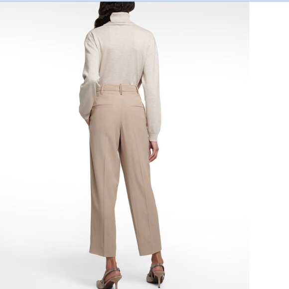 Brunello Cucinelli Beige Pants Monili Trim Belt Loop Virgin Wool Size 14 - Picture 3 of 10